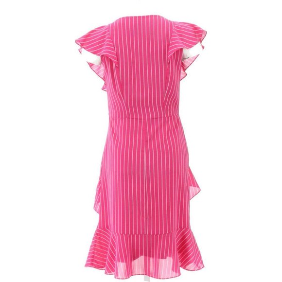 NWT DU JOUR SCOOP-NECK STRIPED RUFFLE DRESS VERY BERRY 12‎ - Picture 7 of 15
